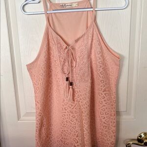 Laffaire Coral Lace Casual Lined Spaghetti Straps Tank Top with tassels Large